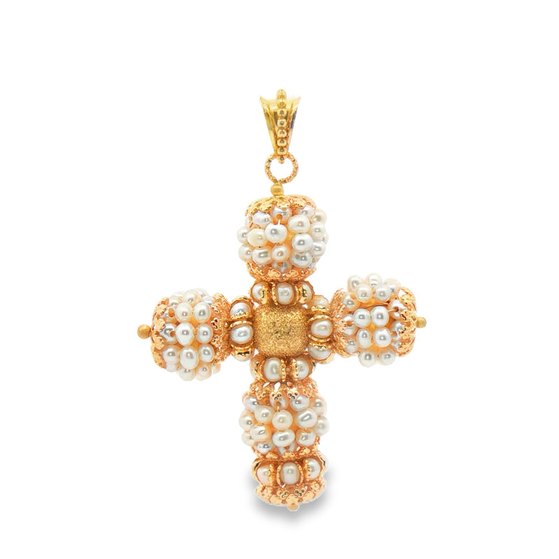 Pearl Cross Charm 14k Gold