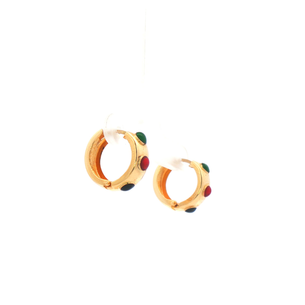 Hoop Earrings with Enamel Stones 14k Gold