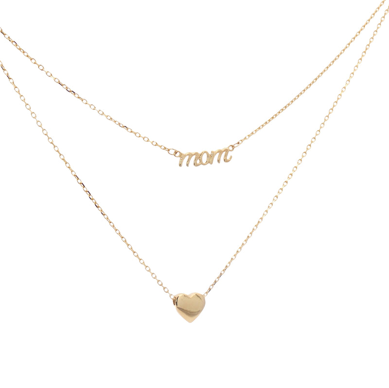 Mom and Heart Layers Necklace 14k Gold