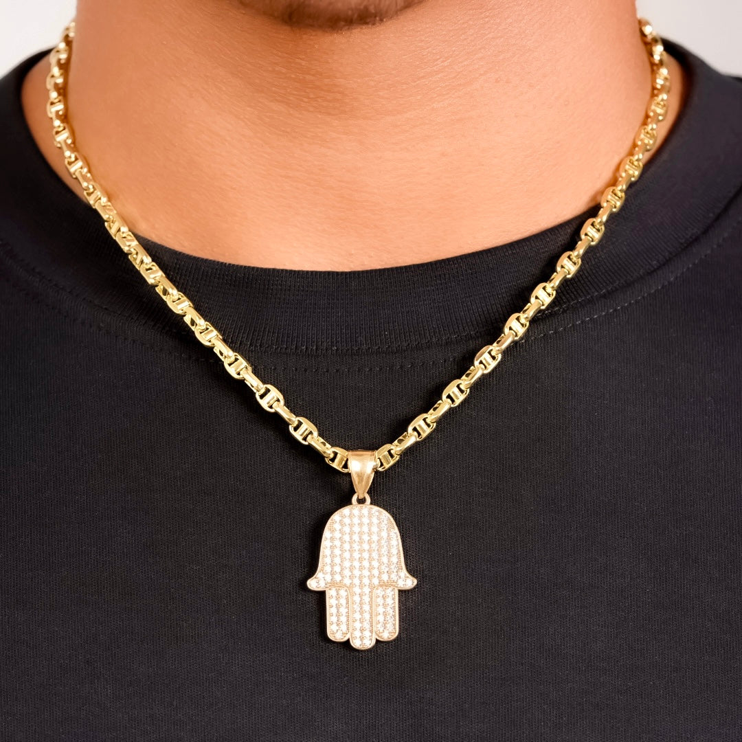 Hamsa Hand Charm with Stones 14k Gold