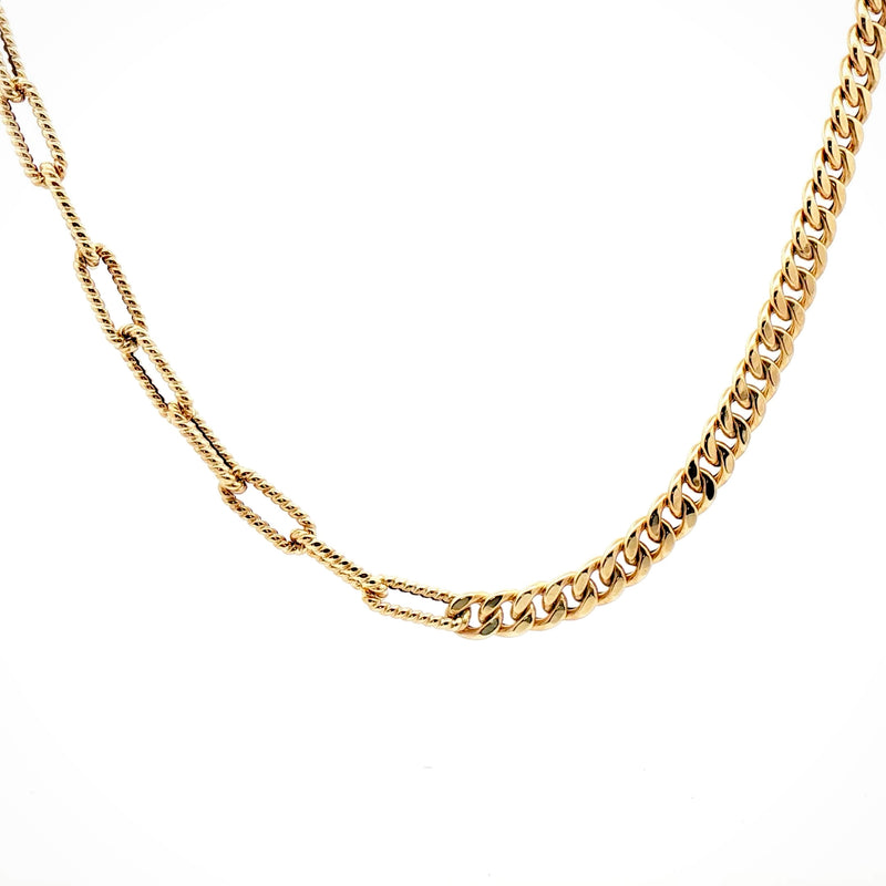 Paper Clip link and Cuban link Necklace 14k Gold