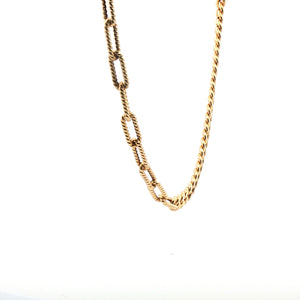 Paper Clip link and Cuban link Necklace 14k Gold