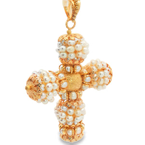 Pearl Cross Charm 14k Gold
