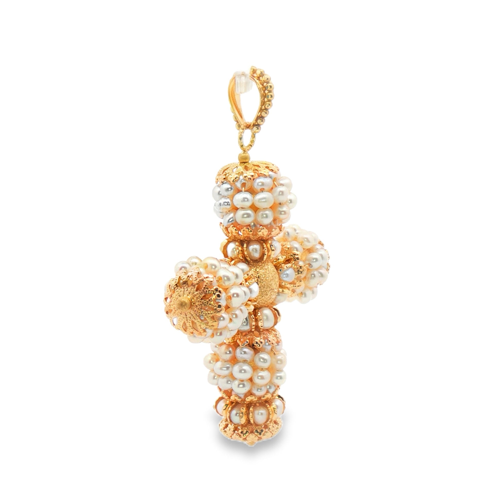 Pearl Cross Charm 14k Gold