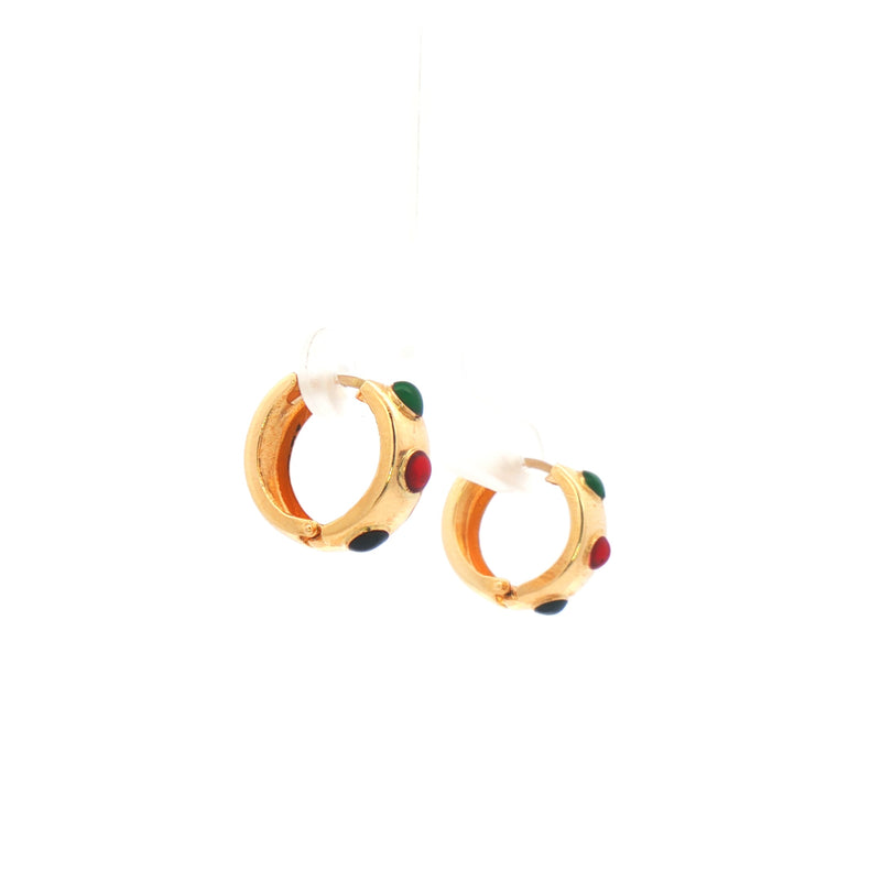 Hoop Earrings with Enamel Stones 14k Gold