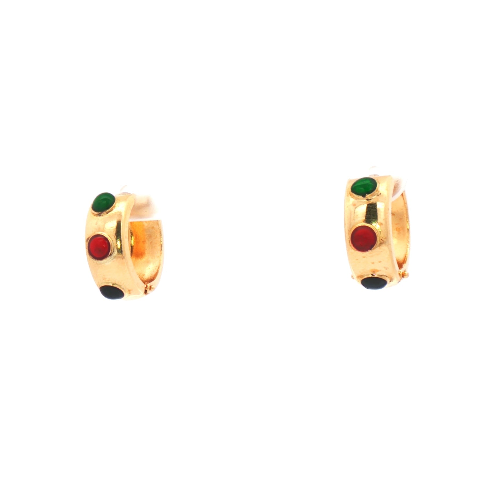 Hoop Earrings with Enamel Stones 14k Gold
