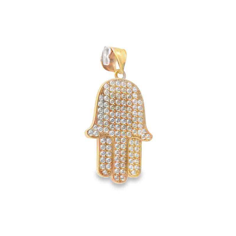Hamsa Hand Charm with Stones 14k Gold