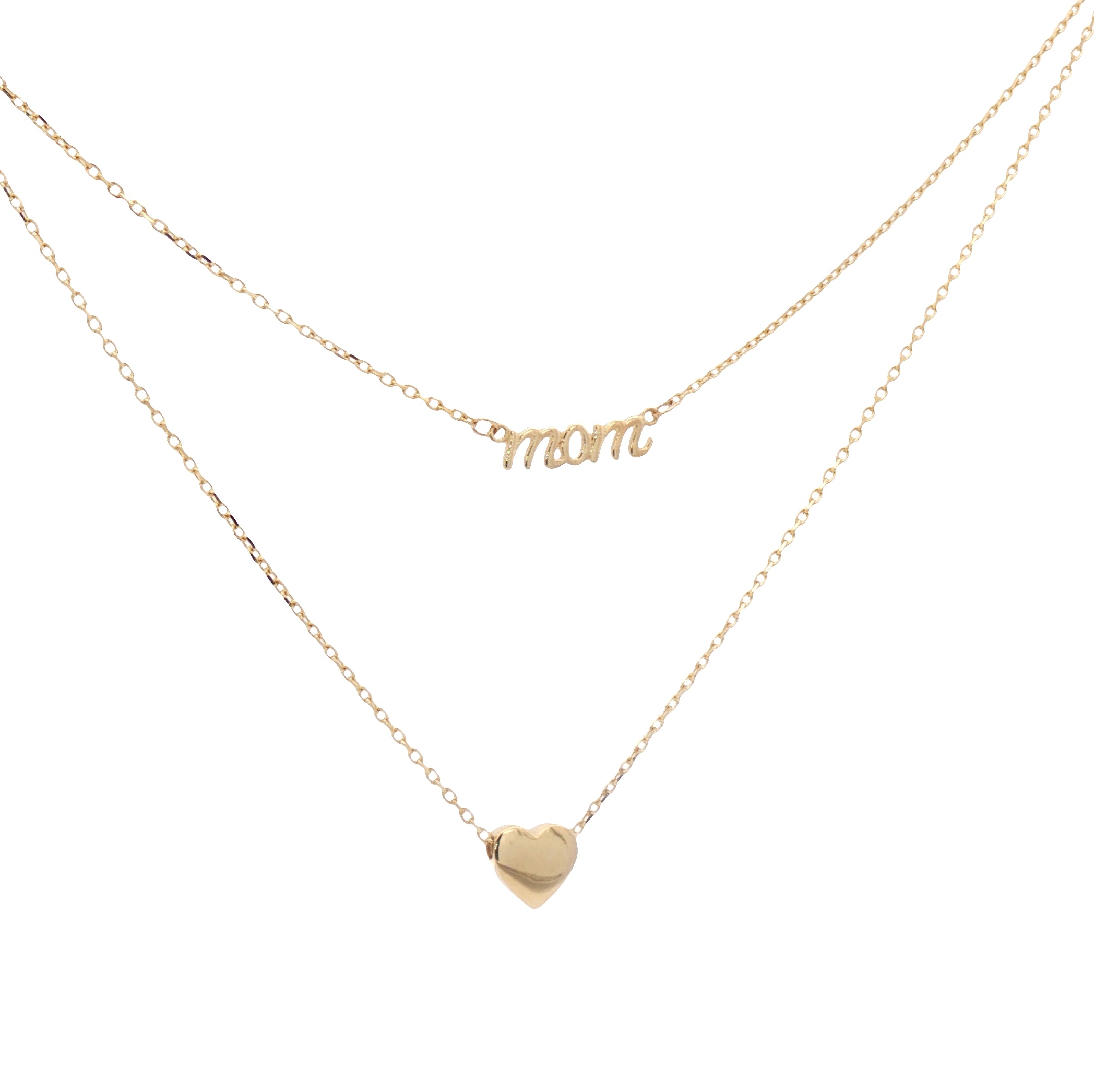 Mom and Heart Layers Necklace 14k Gold