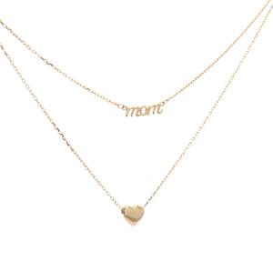 Mom and Heart Layers Necklace 14k Gold