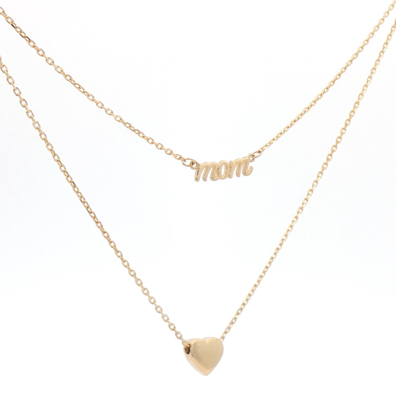 Mom and Heart Layers Necklace 14k Gold