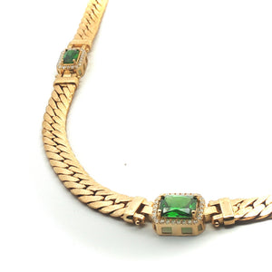 Cuban Necklace with Green Stones 10k Gold