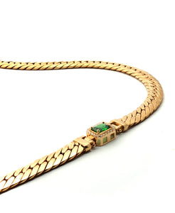 Cuban Necklace with Green Stones 10k Gold