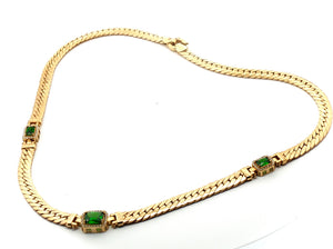 Cuban Necklace with Green Stones 10k Gold
